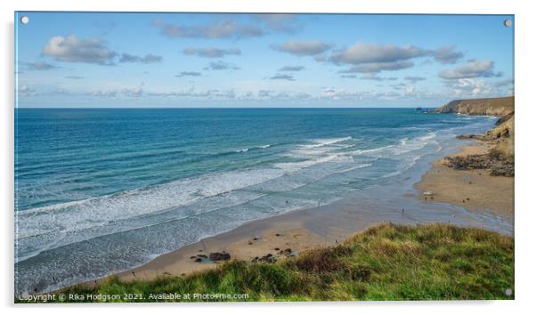 Porthtowan Beach, Seascape, Cornish Coastline  Acrylic by Rika Hodgson
