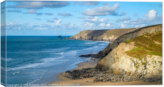 Porthtowan cliffs seascape, Cornish Coastline Canvas Print by Rika Hodgson