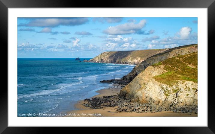 Porthtowan cliffs seascape, Cornish Coastline Framed Mounted Print by Rika Hodgson