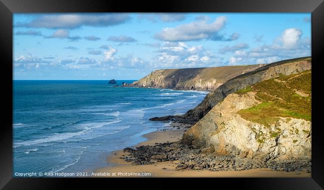 Porthtowan cliffs seascape, Cornish Coastline Framed Print by Rika Hodgson
