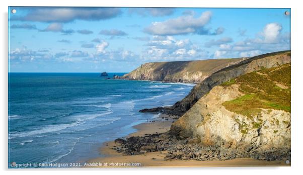 Porthtowan cliffs seascape, Cornish Coastline Acrylic by Rika Hodgson