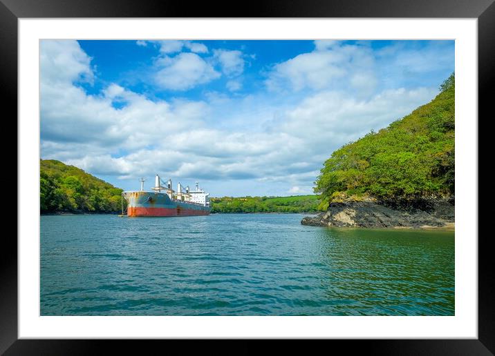 Ship on St Mawes waters Landscape, Cornwall Framed Mounted Print by Rika Hodgson