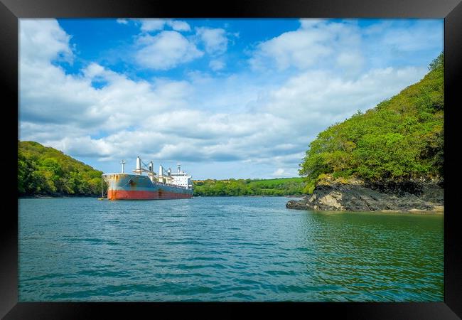 Ship on St Mawes waters Landscape, Cornwall Framed Print by Rika Hodgson