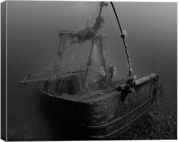 Fishing Boat Wreck & Divers,Hurgada Canvas Print by John Miller