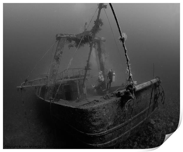 Fishing Boat Wreck & Divers,Hurgada Print by John Miller