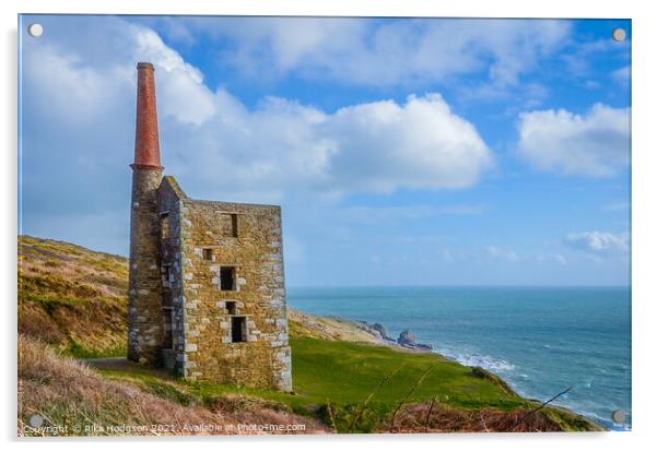 Wheal Prosper Engine House, Cornish coastline, Cor Acrylic by Rika Hodgson