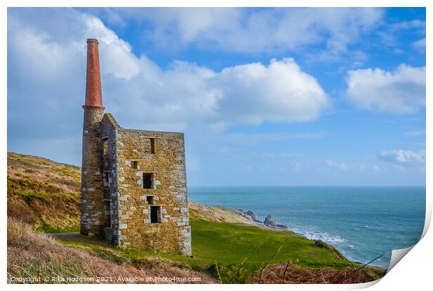 Wheal Prosper Engine House, Cornish coastline, Cor Print by Rika Hodgson