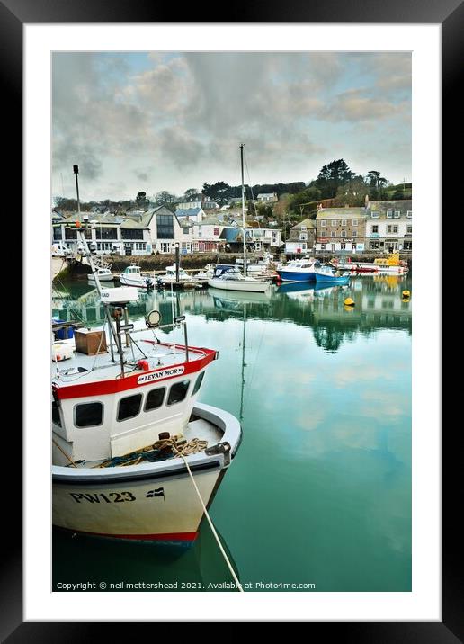 Padstow Harbour Reflections, Cornwall. Framed Mounted Print by Neil Mottershead