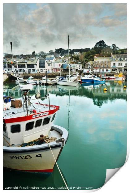 Padstow Harbour Reflections, Cornwall. Print by Neil Mottershead