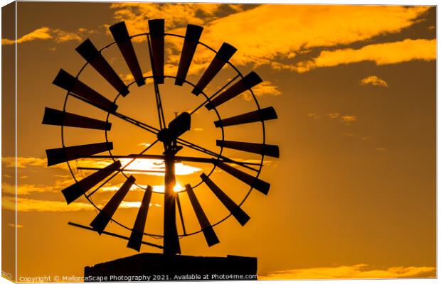 Windmill at sunset in Majorca Canvas Print by MallorcaScape Images