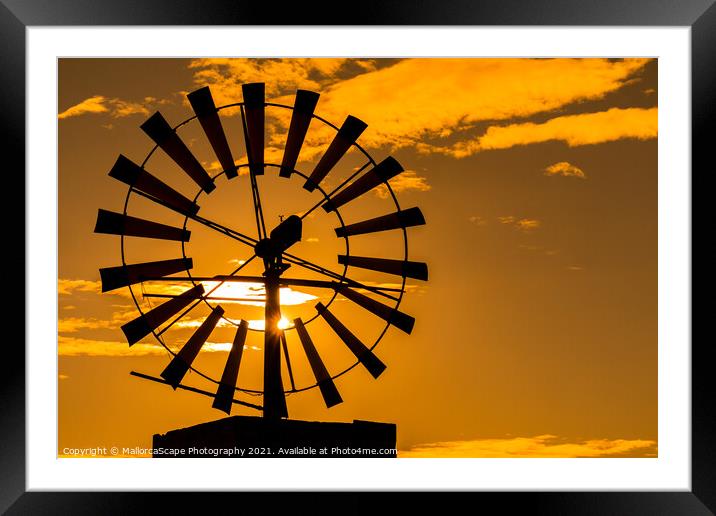 Windmill at sunset in Majorca Framed Mounted Print by MallorcaScape Images