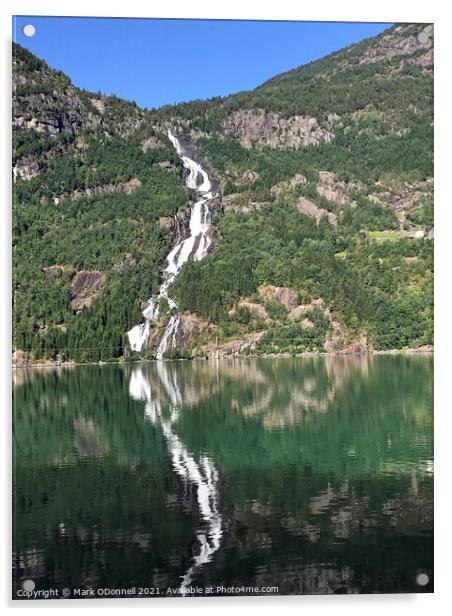 Reflection of a Norwegian waterfall  Acrylic by Mark ODonnell