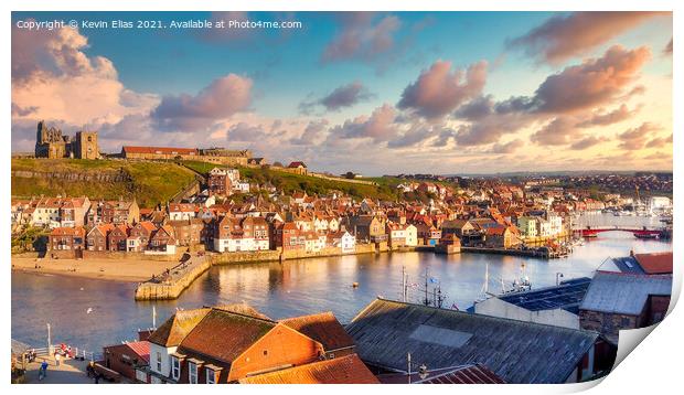 Twilight Over Whitby Harbour Print by Kevin Elias