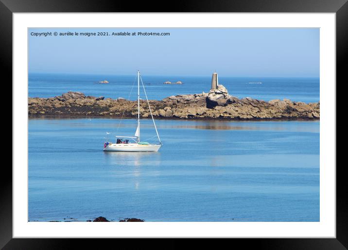 Coast and sailboat in Landunvez Framed Mounted Print by aurélie le moigne