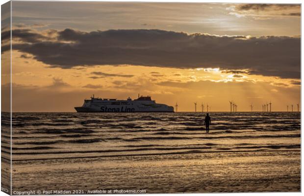 Crosby Beach and Ferry Canvas Print by Paul Madden