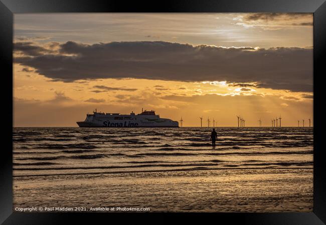 Crosby Beach and Ferry Framed Print by Paul Madden