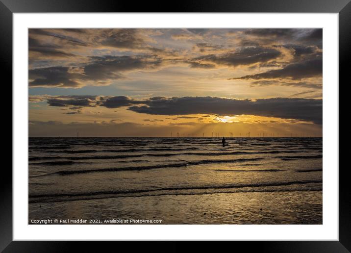 Crosby Beach at sunset Framed Mounted Print by Paul Madden