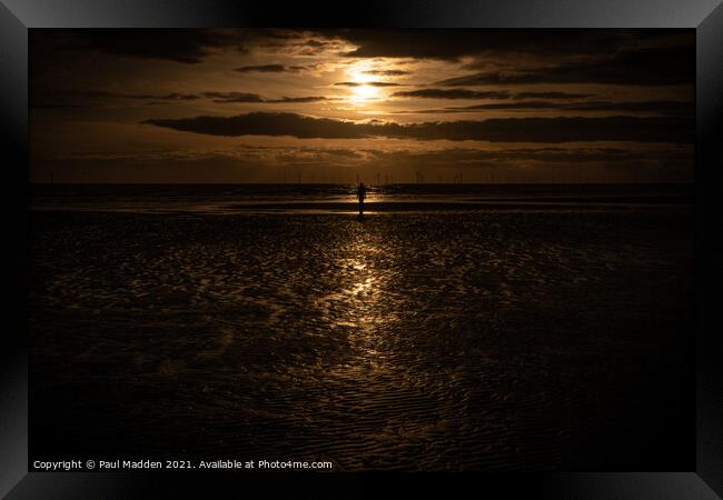 Crosby Beach Golden Sunset Framed Print by Paul Madden