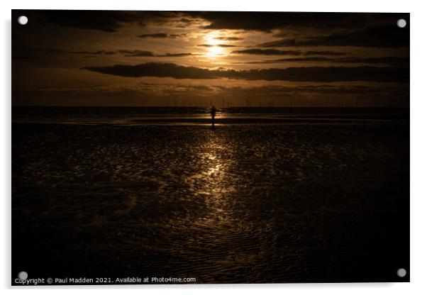 Crosby Beach Golden Sunset Acrylic by Paul Madden