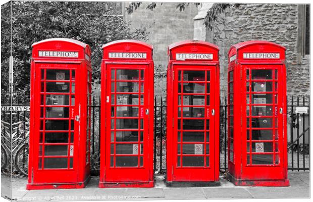 Four red phone boxes  Canvas Print by Allan Bell