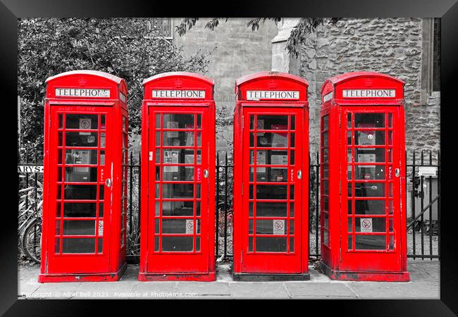Four red phone boxes  Framed Print by Allan Bell