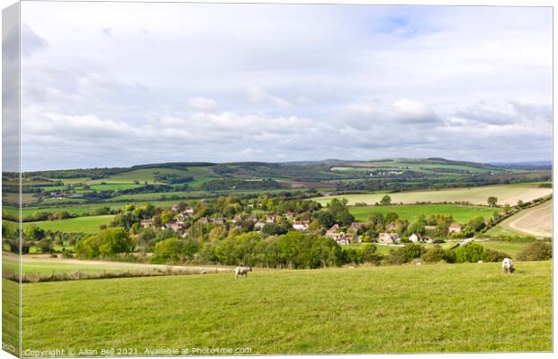 Burpham village from South Downs Canvas Print by Allan Bell