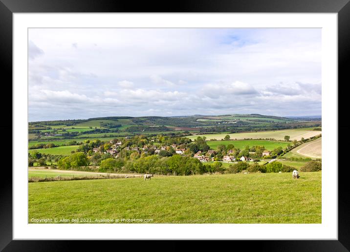 Burpham village from South Downs Framed Mounted Print by Allan Bell