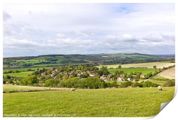 Burpham village from South Downs Print by Allan Bell