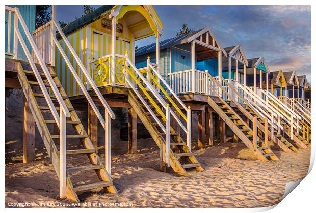 Wells next the sea Beach Huts Print by Jim Key