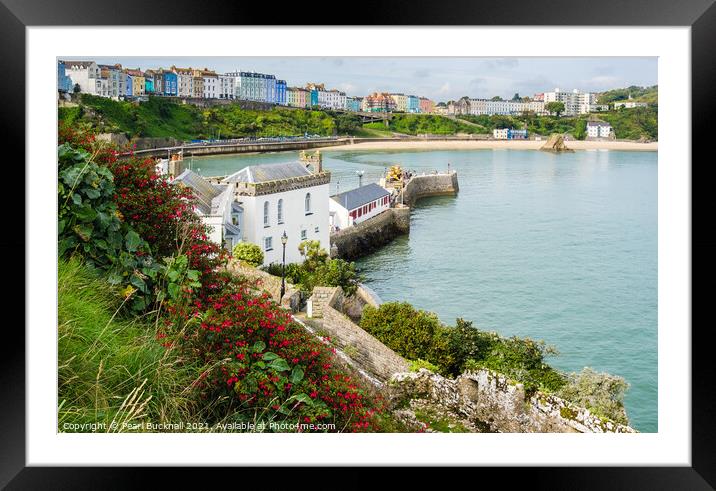 Tenby North Beach from Castle Hill Pembrokeshire Framed Mounted Print by Pearl Bucknall