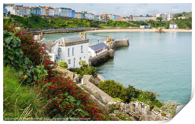 Tenby North Beach from Castle Hill Pembrokeshire Print by Pearl Bucknall