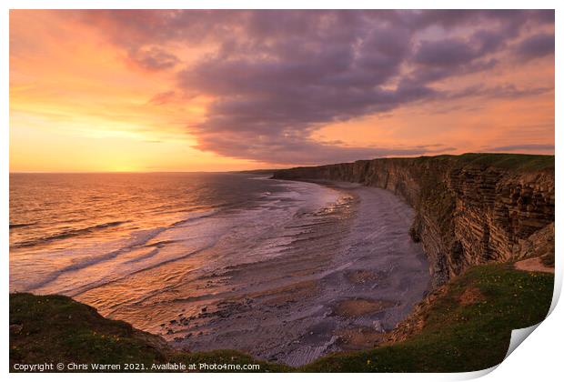 Evening sun at Nash Point Wales Print by Chris Warren