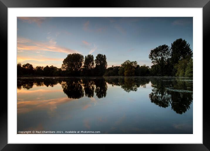 Langford Lakes tree reflection in early evening Framed Mounted Print by Paul Chambers