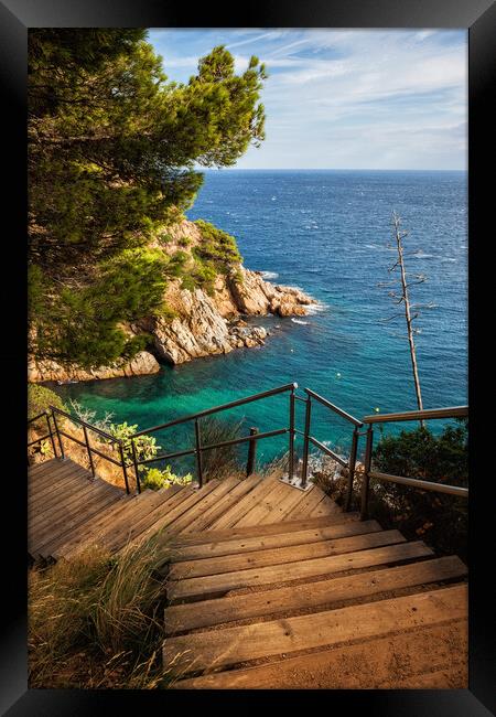 Wooden Stairs To The Sea Framed Print by Artur Bogacki