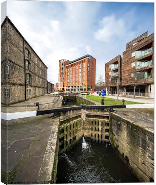 The start of the Leeds Liverpool canal at Leeds, Yorkshire. Canvas Print by Chris North