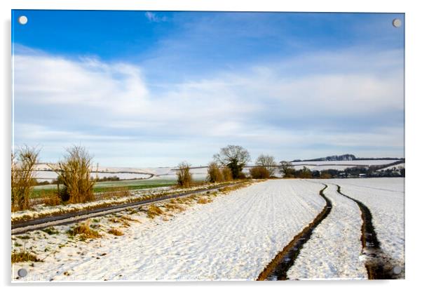 Winter Scenes in Wiltshire a snow covered field at Acrylic by Paul Chambers