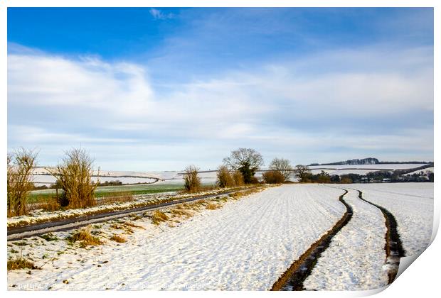 Winter Scenes in Wiltshire a snow covered field at Print by Paul Chambers
