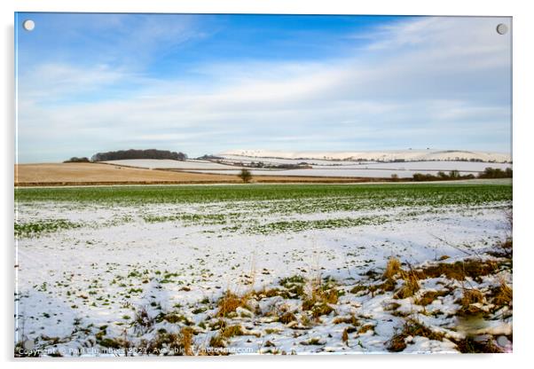 Winter Scenes in Wiltshire a snow covered field at Acrylic by Paul Chambers