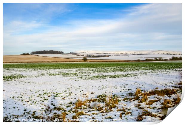 Winter Scenes in Wiltshire a snow covered field at Print by Paul Chambers