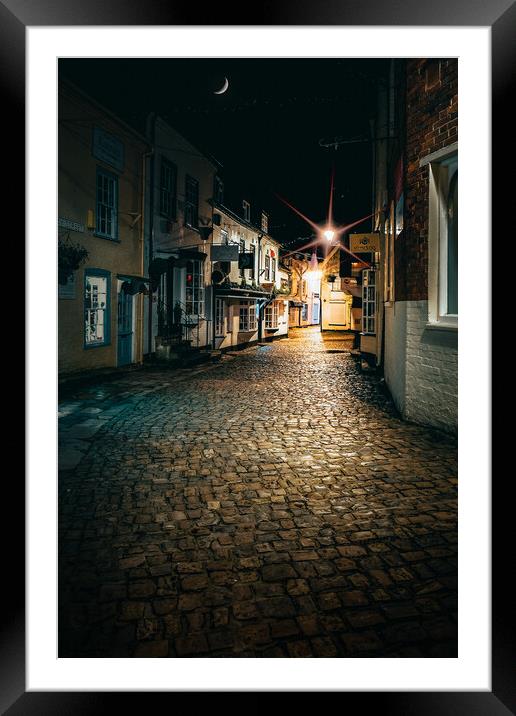 Quay Street, Lymington, Hampshire, UK, at night Framed Mounted Print by Mark Jones