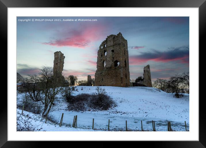 Sherriff Hutton castle near York on a winters sunrise. 443 Framed Mounted Print by PHILIP CHALK