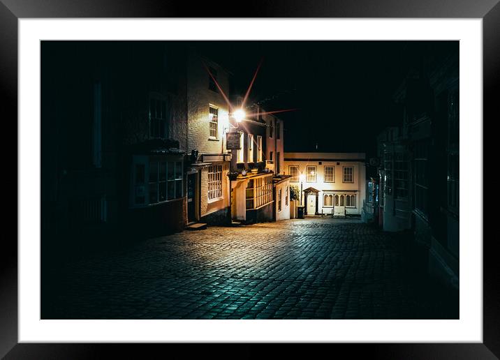 Quay Street, Lymington, Hampshire, UK, at night Framed Mounted Print by Mark Jones