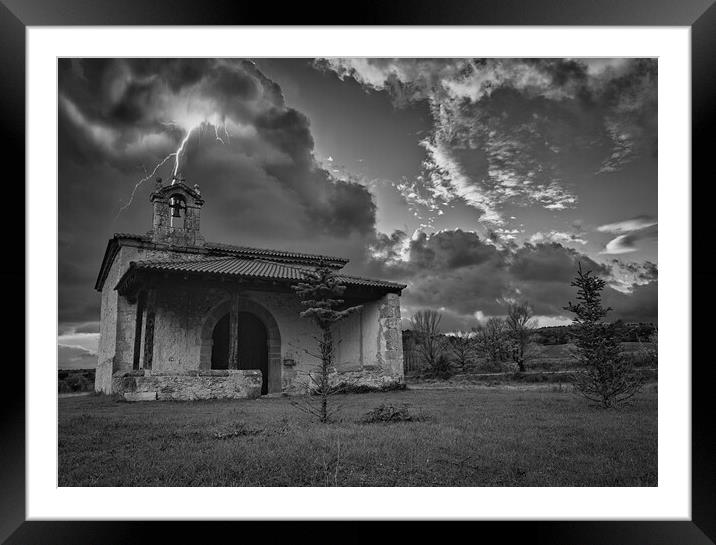 A lonely hermitage under a thunderstorm in black and white Framed Mounted Print by Vicen Photo