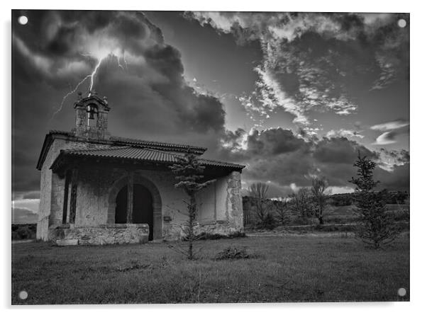 A lonely hermitage under a thunderstorm in black and white Acrylic by Vicen Photo