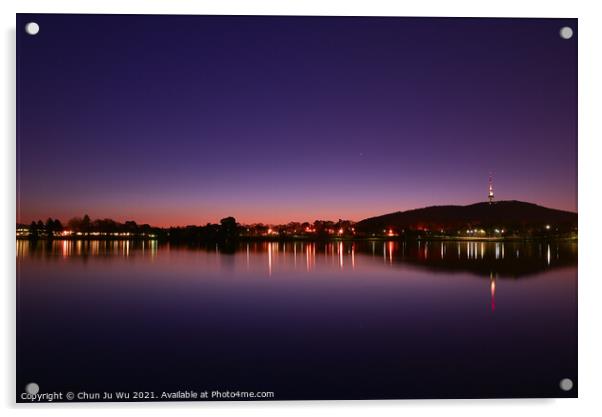 Night view of Lake Burley Griffin in Canberra, Australia Acrylic by Chun Ju Wu