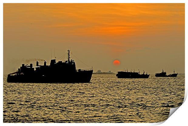 boats at sunset Print by Hassan Najmy
