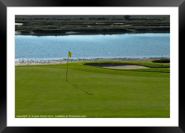 Yellow flag on the Golf Course and Ria Formosa Framed Mounted Print by Angelo DeVal