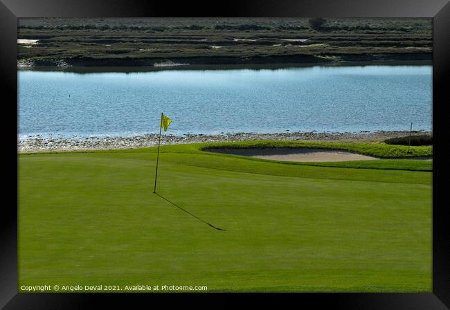 Yellow flag on the Golf Course and Ria Formosa Framed Print by Angelo DeVal
