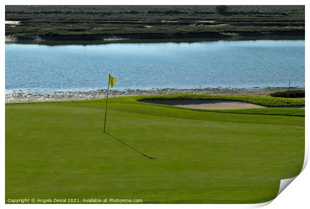 Yellow flag on the Golf Course and Ria Formosa Print by Angelo DeVal