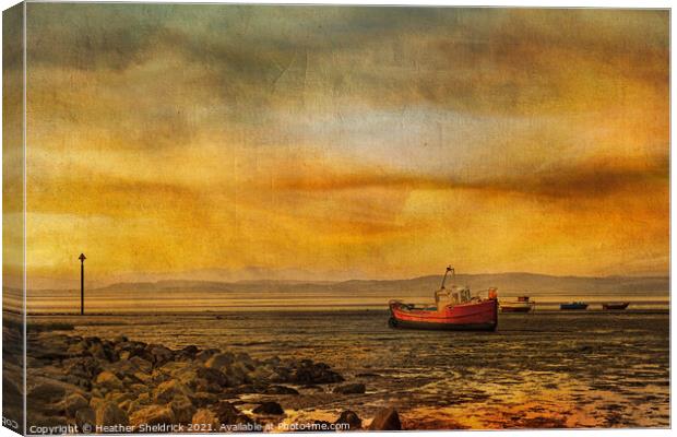 Morecambe Bay Boats at Sunset – digital painting Canvas Print by Heather Sheldrick